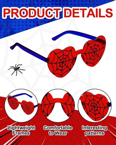 Kingdder 12 Pcs Spiderweb Glasses Red Blue Heart Eyeglasses for Spider Theme Birthday Party Favors Classroom Reward Gifts, 5.51 x 5.59 Inches in Saudi Arabia