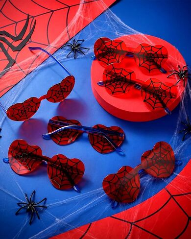 Kingdder 12 Pcs Spiderweb Glasses Red Blue Heart Eyeglasses for Spider Theme Birthday Party Favors Classroom Reward Gifts, 5.51 x 5.59 Inches in Saudi Arabia