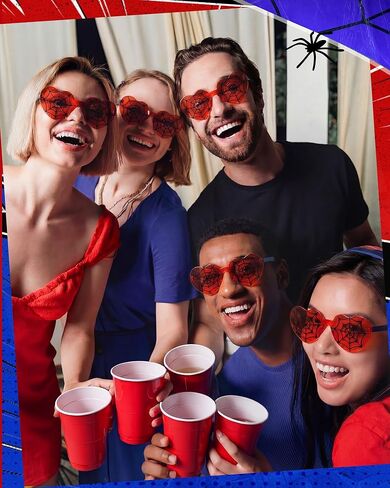 Kingdder 12 Pcs Spiderweb Glasses Red Blue Heart Eyeglasses for Spider Theme Birthday Party Favors Classroom Reward Gifts, 5.51 x 5.59 Inches in Saudi Arabia