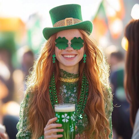 Giovanchi 6pcs St Patricks Day Accessories Party Favors Set - Irish Shamrock Earrings Beads Necklaces Glasses for Womens Mens in Kuwait