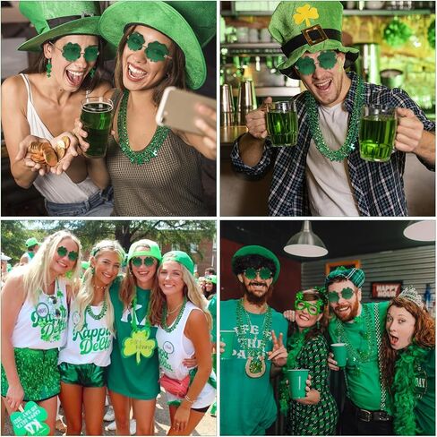 Giovanchi 6pcs St Patricks Day Accessories Party Favors Set - Irish Shamrock Earrings Beads Necklaces Glasses for Womens Mens in Kuwait