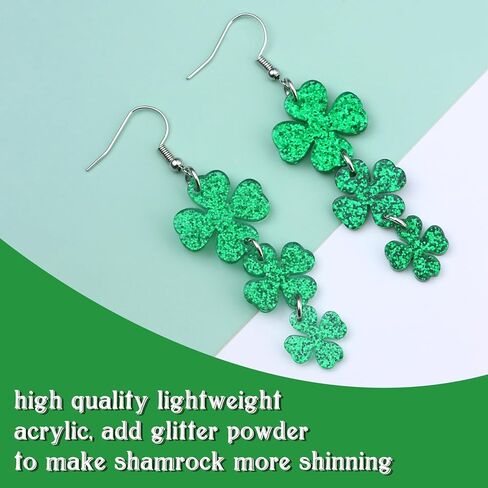 Giovanchi 6pcs St Patricks Day Accessories Party Favors Set - Irish Shamrock Earrings Beads Necklaces Glasses for Womens Mens in Kuwait