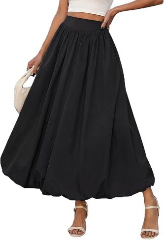 Women's Bubble Maxi Skirt Elastic Waist Puffy Hem A-line Long Skirt Pleated Flowy Balloon Long Skirts with Pockets in Saudi Arabia