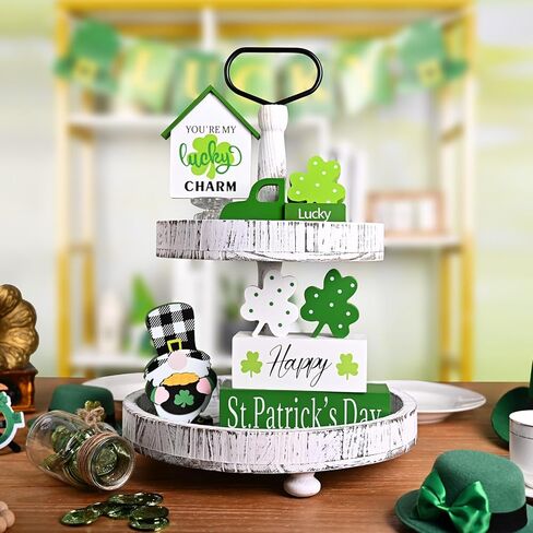 زخارف يوم القديس باتريك من ASPMIZ، زخارف شامروك للشاحنة الخضراء مع علامة كتلة خشبية جنوم، ديكور يوم القديس باتريك لصينية متدرجة، عباءة، مكتب، رف الكتب، ديكور خشبي ريفي للمزرعة، هدية in Kuwait