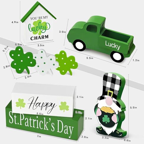 زخارف يوم القديس باتريك من ASPMIZ، زخارف شامروك للشاحنة الخضراء مع علامة كتلة خشبية جنوم، ديكور يوم القديس باتريك لصينية متدرجة، عباءة، مكتب، رف الكتب، ديكور خشبي ريفي للمزرعة، هدية in Kuwait