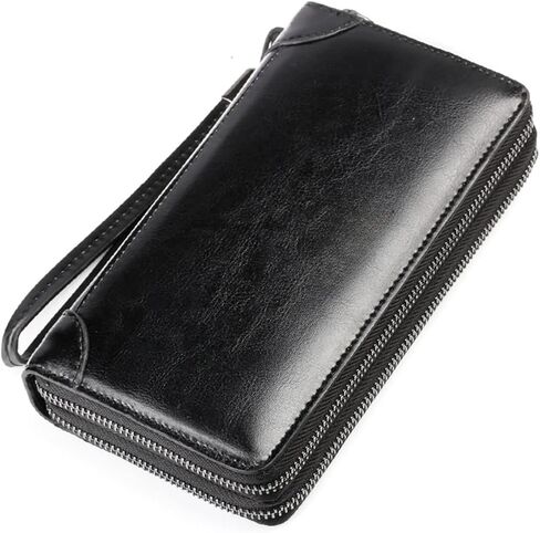 Large Genuine Leather Travel Wallet Clutch for Men & Women - Phone Purse with Card Slots Business Handbag Gift for Dad (Black) in Saudi Arabia