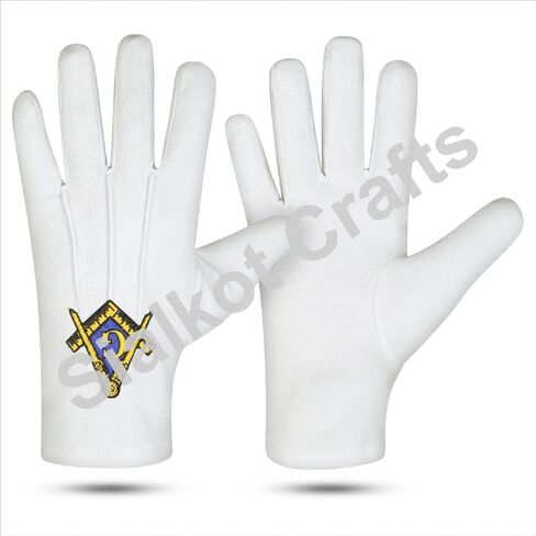 زوج من القفازات الماسونية الفاخرة القابلة للتنفس - زوج من القفازات البيضاء المصنوعة من القطن بنسبة 100% مع شعار مربع وبوصلة "G" مطرز - أزواج قفازات الماسونية الأصلية الرسمية - مجموعة من 6 أزواج حزمة قيمة in Kuwait