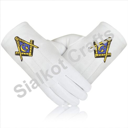 زوج من القفازات الماسونية الفاخرة القابلة للتنفس - زوج من القفازات البيضاء المصنوعة من القطن بنسبة 100% مع شعار مربع وبوصلة "G" مطرز - أزواج قفازات الماسونية الأصلية الرسمية - مجموعة من 6 أزواج حزمة قيمة in Kuwait