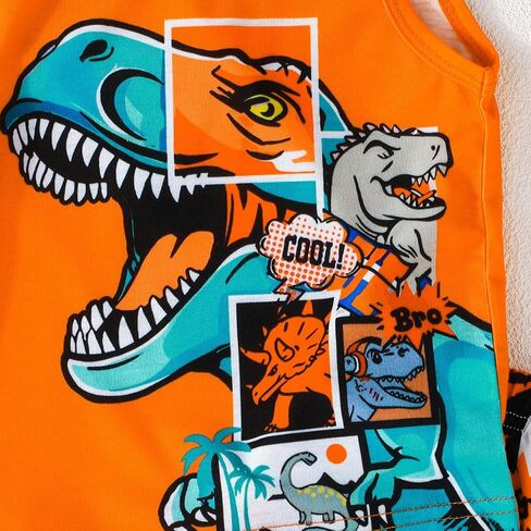2-Piece Sleeveless Dinosaur Tank Top & Shorts Set, Summer Lightweight Casual Outfit for Boys, Fun Cartoon Dino Print Clothing in Saudi Arabia