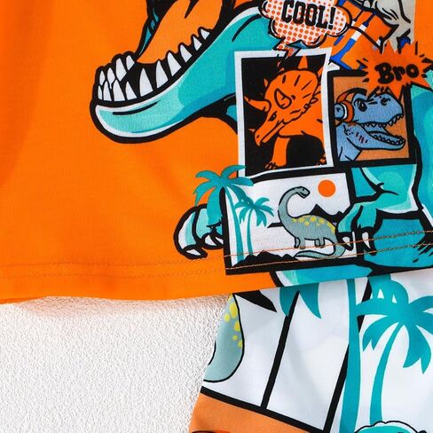 2-Piece Sleeveless Dinosaur Tank Top & Shorts Set, Summer Lightweight Casual Outfit for Boys, Fun Cartoon Dino Print Clothing in Saudi Arabia