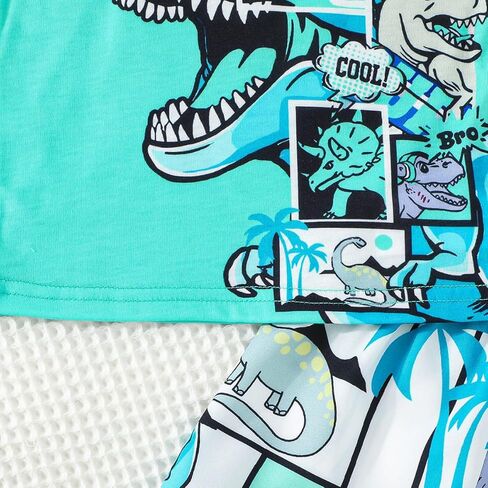 2-Piece Sleeveless Dinosaur Tank Top & Shorts Set, Summer Lightweight Casual Outfit for Boys, Fun Cartoon Dino Print Clothing in Saudi Arabia