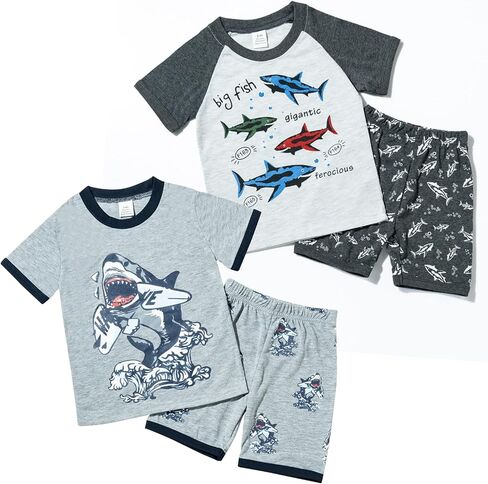 Boys' Short Sleeve T-Shirt and Short Outfit Set Size 1-7 Years Toddler Boys' Dinosaur Print Cotton Summer Outfits Sets in Saudi Arabia