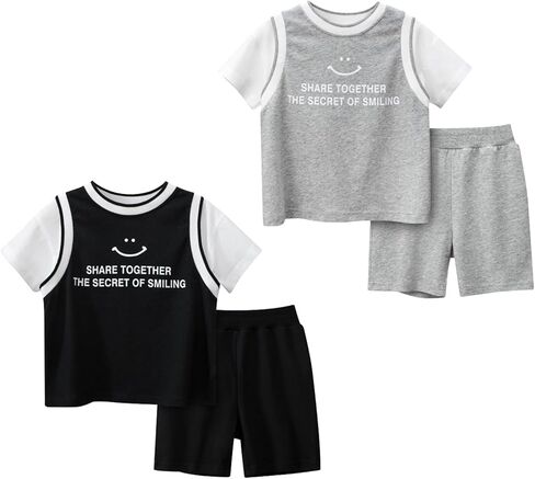 Boys' Short Sleeve T-Shirt and Short Outfit Set Size 1-7 Years Toddler Boys' Dinosaur Print Cotton Summer Outfits Sets in Saudi Arabia