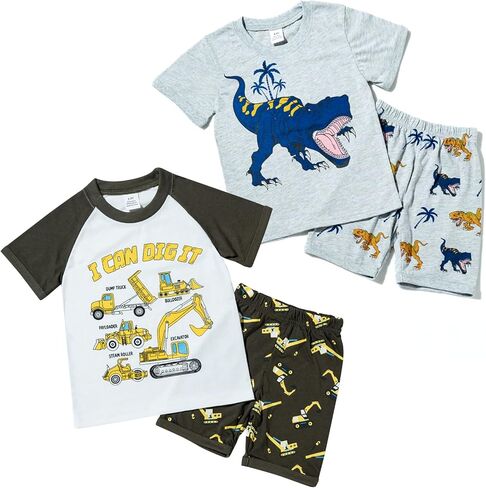 Boys' Short Sleeve T-Shirt and Short Outfit Set Size 1-7 Years Toddler Boys' Dinosaur Print Cotton Summer Outfits Sets in Saudi Arabia