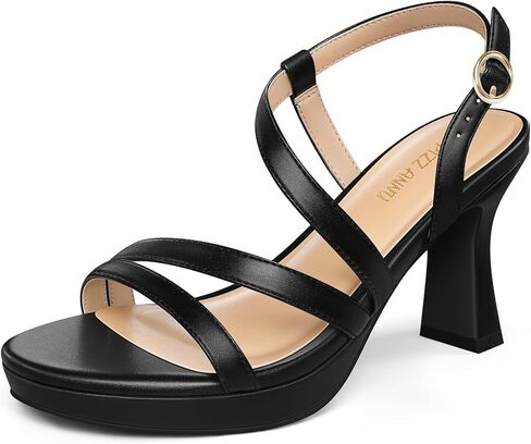 صنادل PIZZ ANNU النسائية SoleBella ذات الكعب العالي 7.62 سم ​​بكعب مكتنز مفتوح عند أصابع القدم وحزام للكاحل بأشرطة مريحة لحفلات الزفاف in Kuwait