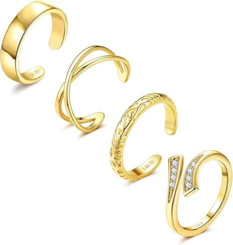 ORAZIO Gold Toe Rings for Women Non Tarnish 14K Gold Filled Toe Ring Adjustable Hug CZ Triple Open Band Rings Summer Beach Foot Jewelry for Women 4Pcs in Saudi Arabia