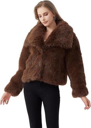 GRAN ORIENTE Womens Faux Fur Coats 2025 Winter Trendy,Winter Fuzzy Large Turndown Lapel Fluffy Cropped Jacket Outerwear in Saudi Arabia