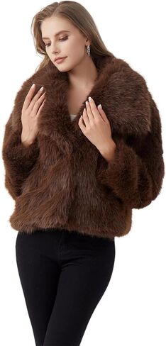 GRAN ORIENTE Womens Faux Fur Coats 2025 Winter Trendy,Winter Fuzzy Large Turndown Lapel Fluffy Cropped Jacket Outerwear in Saudi Arabia