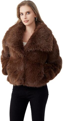 GRAN ORIENTE Womens Faux Fur Coats 2025 Winter Trendy,Winter Fuzzy Large Turndown Lapel Fluffy Cropped Jacket Outerwear in Saudi Arabia