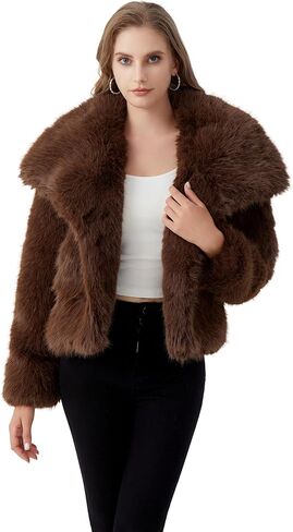 GRAN ORIENTE Womens Faux Fur Coats 2025 Winter Trendy,Winter Fuzzy Large Turndown Lapel Fluffy Cropped Jacket Outerwear in Saudi Arabia