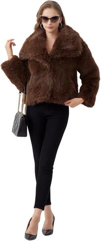 GRAN ORIENTE Womens Faux Fur Coats 2025 Winter Trendy,Winter Fuzzy Large Turndown Lapel Fluffy Cropped Jacket Outerwear in Saudi Arabia