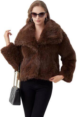 GRAN ORIENTE Womens Faux Fur Coats 2025 Winter Trendy,Winter Fuzzy Large Turndown Lapel Fluffy Cropped Jacket Outerwear in Saudi Arabia