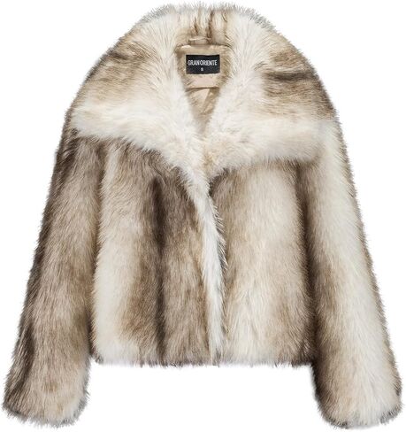 GRAN ORIENTE Womens Faux Fur Coats 2025 Winter Trendy,Winter Fuzzy Large Turndown Lapel Fluffy Cropped Jacket Outerwear in Saudi Arabia