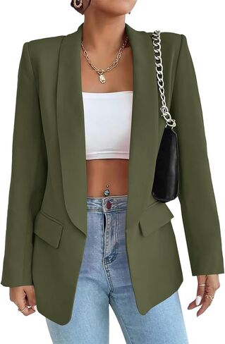 Womens Long Sleeve Blazers Casual Open Front Lapel Button Slim Work Office Blazer Jacket in Kuwait