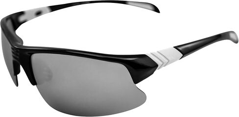 نظارات شمسية رياضية كلاسيكية من AlterImage Arrow ملفوفة للرجال أو النساء بإطار أسود شبه بدون إطار مع أطراف مطاطية بيضاء محفورة وعدسات مرآة فلاش in Kuwait