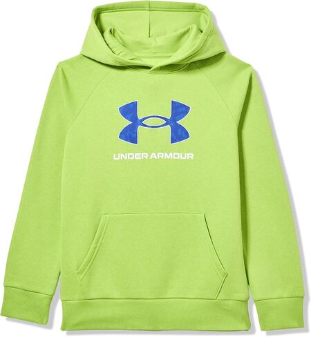 سترة بقلنسوة Rival Fleece للأولاد من Under Armour بطباعة شعار كبير، (326) أخضر فيبي / / أبيض، مقاس صغير in Saudi Arabia