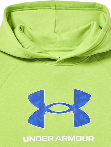 سترة بقلنسوة Rival Fleece للأولاد من Under Armour بطباعة شعار كبير، (326) أخضر فيبي / / أبيض، مقاس صغير in Saudi Arabia