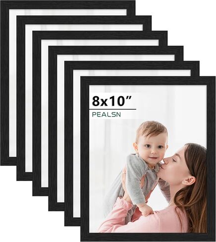 مجموعة إطارات صور PEALSN مقاس 8 × 10 مكونة من 6، إطارات صور سوداء مع زجاج شبكي عالي الدقة، إطارات صور لمعرض الحائط للتركيب على الحائط أو عرض الطاولة، حبيبات خشبية سوداء in Kuwait