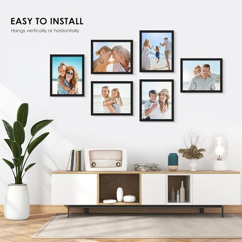 مجموعة إطارات صور PEALSN مقاس 8 × 10 مكونة من 6، إطارات صور سوداء مع زجاج شبكي عالي الدقة، إطارات صور لمعرض الحائط للتركيب على الحائط أو عرض الطاولة، حبيبات خشبية سوداء in Kuwait