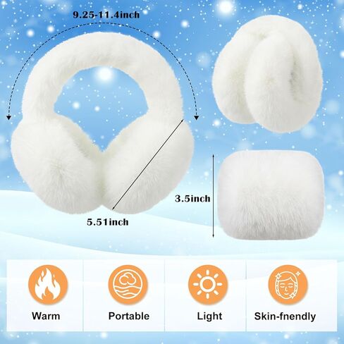 Liitrsh 2 Pieces Winter Faux Fur Earmuffs and Cuffs Set White Foldable Warm Plush Earmuffs & Fuzzy Wrist Warmers Ear Arm Accessories for Women, Gift for Cold Weather, Skiing, Lunar New Year in Saudi Arabia