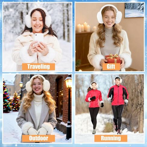 Liitrsh 2 Pieces Winter Faux Fur Earmuffs and Cuffs Set White Foldable Warm Plush Earmuffs & Fuzzy Wrist Warmers Ear Arm Accessories for Women, Gift for Cold Weather, Skiing, Lunar New Year in Saudi Arabia