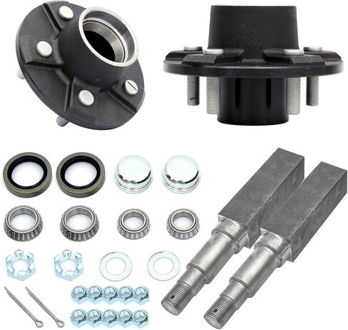 FKG Trailer Hub Spindle Kit 5 Bolt on 4.5 Inch 5-4.5" Bolt Circle Hub Fit for 3,500 lb. axles with 1-3/8 Inch to 1-1/16 Inch Tapered Spindles, Set of 2 in Saudi Arabia