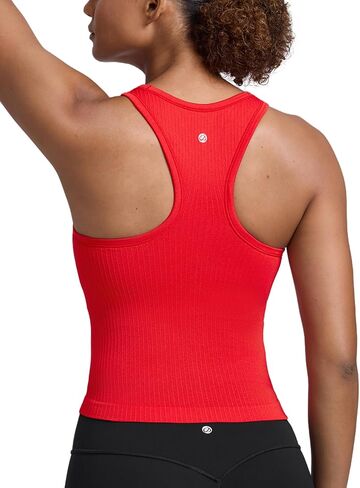 CRZ YOGA Seamless Ribbed High Neck Tank Top for Women - Sleeveless Crop Yoga Workout Shirt with Built in Bra in Saudi Arabia