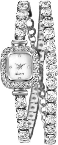 JEWELRYWE Women's Tennis Bracelet Watches - Analog Quartz Rectangle Multi-Layer Cubic Zirconia Wrap Wristwatch Novelty Multi-Functional Choker Necklace Watch for Valentine's Day in Saudi Arabia