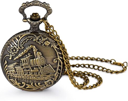 JewelryWe Men Women Pocket Watch: Gold/Silver Tone Vintage FOB Watches Train Necklace Pendant Watch with Chain for Valentine's Day in Saudi Arabia