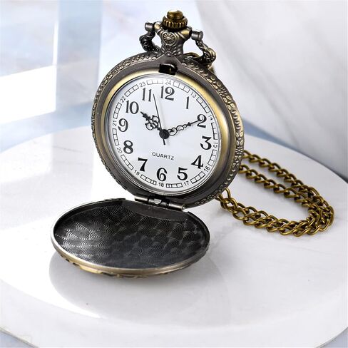 JewelryWe Men Women Pocket Watch: Gold/Silver Tone Vintage FOB Watches Train Necklace Pendant Watch with Chain for Valentine's Day in Saudi Arabia