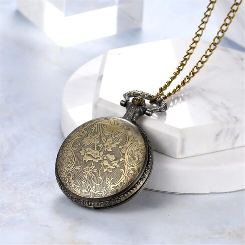 JewelryWe Men Women Pocket Watch: Gold/Silver Tone Vintage FOB Watches Train Necklace Pendant Watch with Chain for Valentine's Day in Saudi Arabia