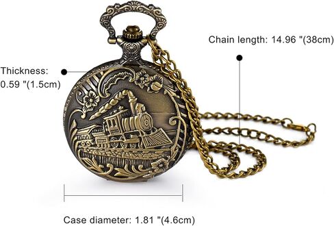 JewelryWe Men Women Pocket Watch: Gold/Silver Tone Vintage FOB Watches Train Necklace Pendant Watch with Chain for Valentine's Day in Saudi Arabia