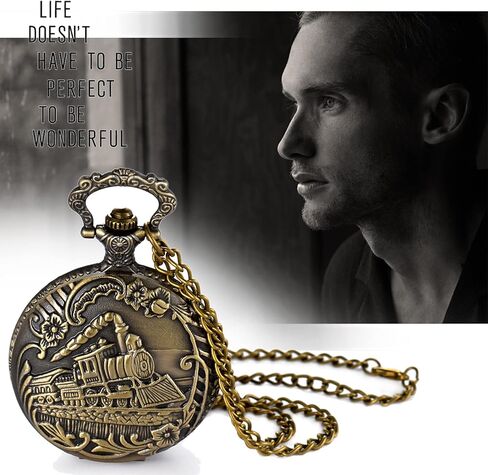 JewelryWe Men Women Pocket Watch: Gold/Silver Tone Vintage FOB Watches Train Necklace Pendant Watch with Chain for Valentine's Day in Saudi Arabia