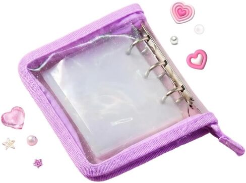 Glitter Kpop Photocard Binder with Zipper, Aesthetic Collect Book with Double-Sided Pockets, Dreamy Lavender Purple Trim Album for Photocards, Stickers, and Mini Plushies, 글리터 보라 포토카드 바인더 in Kuwait