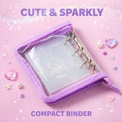 Glitter Kpop Photocard Binder with Zipper, Aesthetic Collect Book with Double-Sided Pockets, Dreamy Lavender Purple Trim Album for Photocards, Stickers, and Mini Plushies, 글리터 보라 포토카드 바인더 in Kuwait