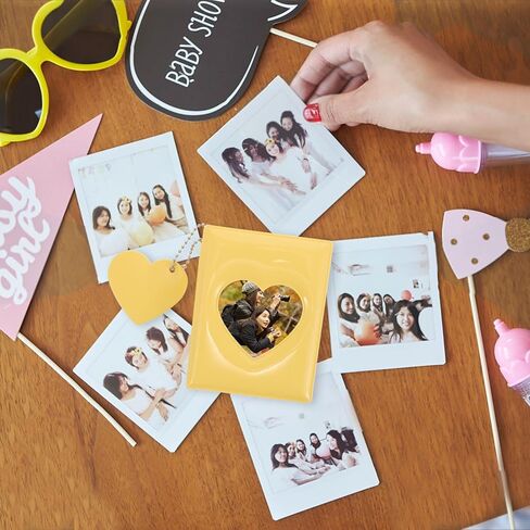 Homoyoyo 3-inch Photocard Album Portable Mini Photo Organizer with Heart Hollow Design, Yellow Cover Photo Card Storage Holder for Idol Collecting and Small Card Display in Saudi Arabia