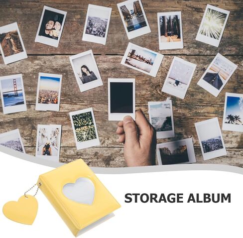 Homoyoyo 3-inch Photocard Album Portable Mini Photo Organizer with Heart Hollow Design, Yellow Cover Photo Card Storage Holder for Idol Collecting and Small Card Display in Saudi Arabia
