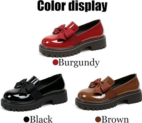 Women's Patent Leather Chunky Heel Bow Loafers Elegant Round Toe Platform Non-Slip Lug Sole Casual Dress Shoes for Business Office Work Everyday Wear in Saudi Arabia