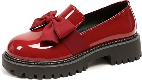Women's Patent Leather Chunky Heel Bow Loafers Elegant Round Toe Platform Non-Slip Lug Sole Casual Dress Shoes for Business Office Work Everyday Wear in Saudi Arabia