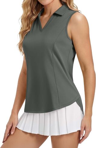 MAGCOMSEN Women's Sleeveless Golf Shirts UPF 50+ V-Neck Polos Quick Dry Workout Tennis Collared Tank Tops in Saudi Arabia